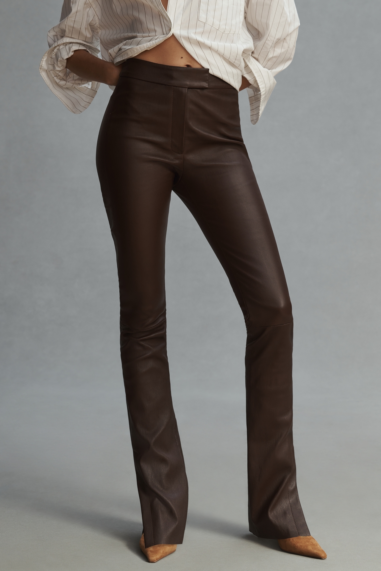 Lamarque Dawn Split-Hem Stretch Leather Pants