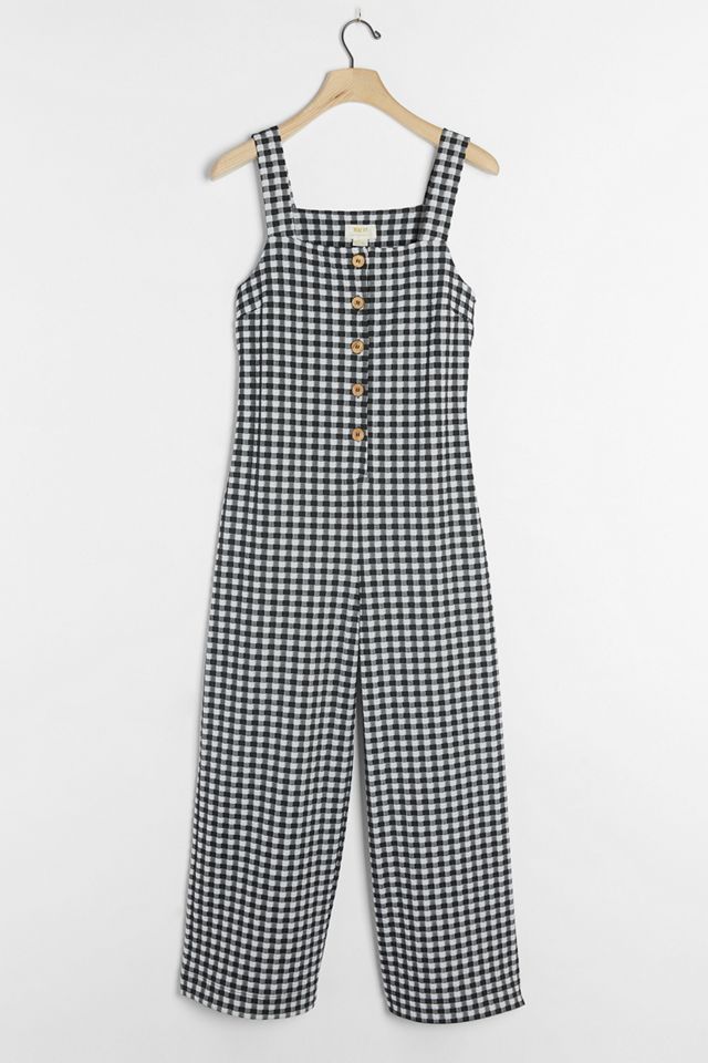 Maeve Gingham ButtonFront Jumpsuit Anthropologie