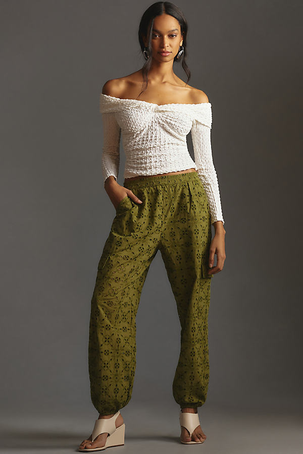By Anthropologie Broderie Anglaise Cargo Joggers