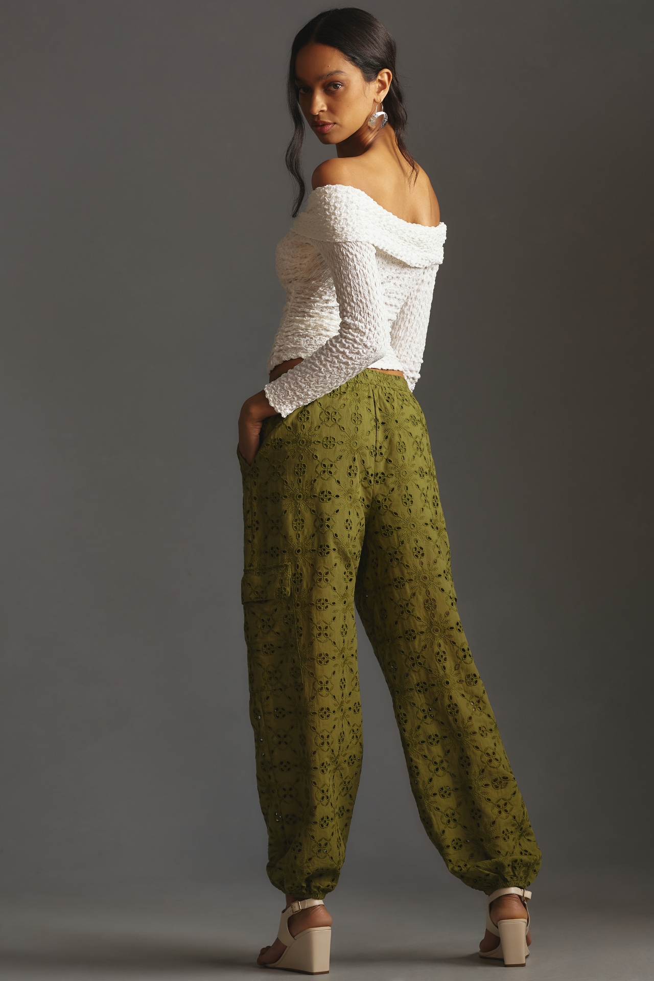 By Anthropologie Eyelet Cargo Joggers