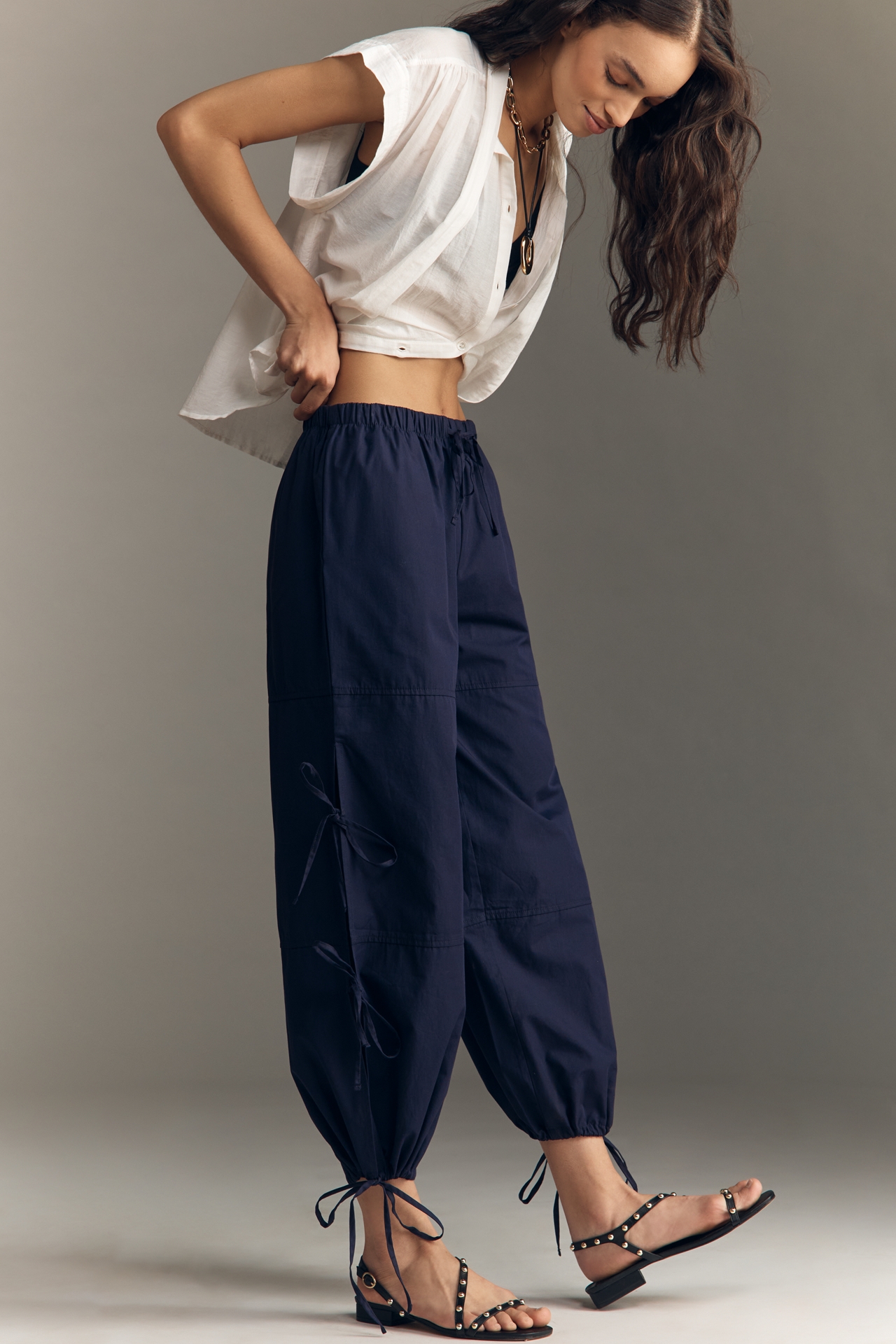 Maeve Cotton Poplin Ankle-Tie Balloon Pants