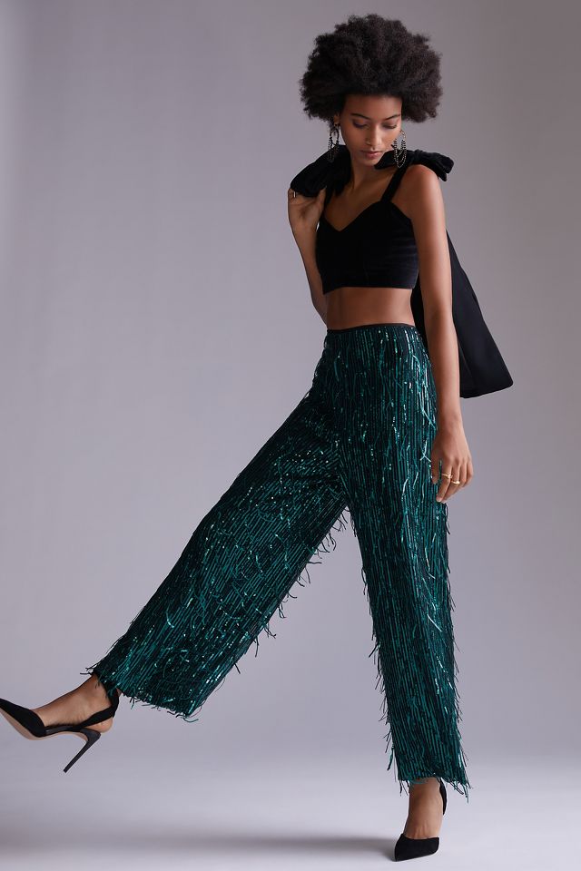 Maeve Feather and Sequin Embellished Trousers Anthropologie UK