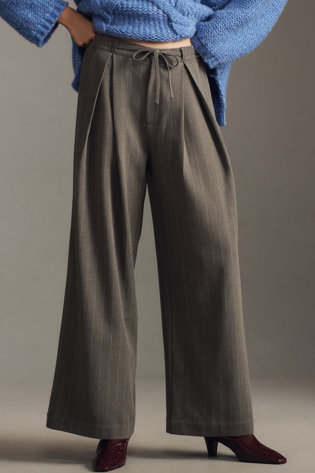 By Anthropologie High-Rise Pinstripe Tie-Waist Wide-Leg Trousers #1