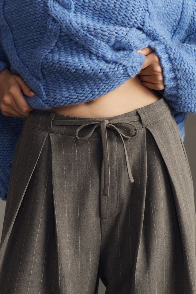 By Anthropologie High-Rise Pinstripe Tie-Waist Wide-Leg Trousers #3