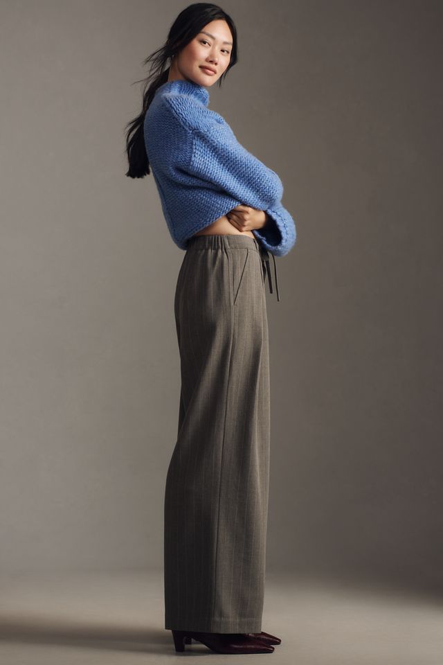 By Anthropologie High-Rise Pinstripe Tie-Waist Wide-Leg Trousers #4