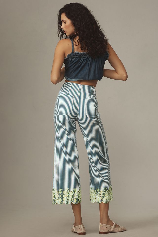 The Colette Cropped Wide-Leg Embroidered Trousers by Maeve #2