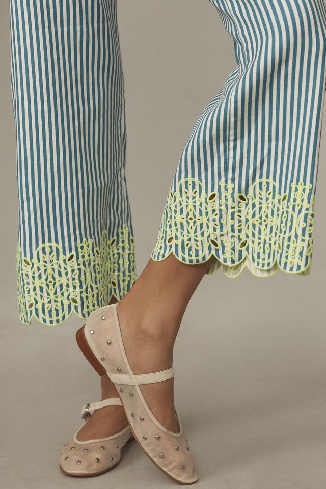 The Colette Cropped Wide-Leg Embroidered Trousers by Maeve #3