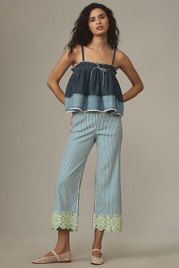 Maeve The Colette Cropped Wide-leg Embroidered Pants By  In Blue