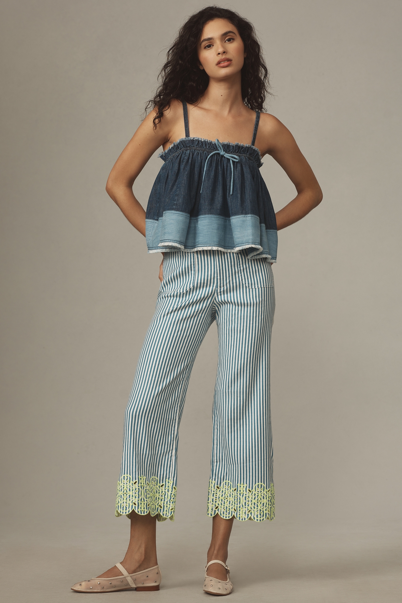 The Colette Cropped Wide-Leg Pants by Maeve: Embroidered Linen Edition