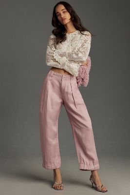 By Anthropologie High-rise Cinched Hem Trousers In Purple