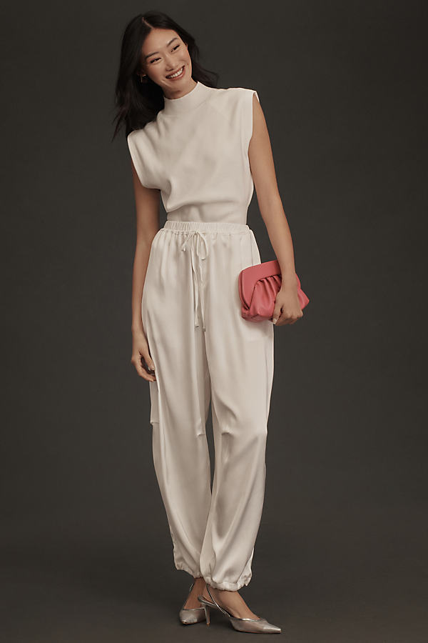 Maeve Silky Parachute Pants In White