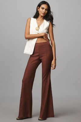 Shop By Anthropologie Linen Flare Pants In Brown