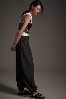 Shop By Anthropologie Linen Smocked Balloon Pants In Black