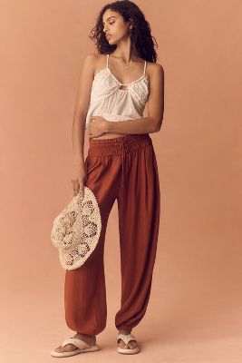 Shop By Anthropologie Linen Smocked Balloon Pants In Brown