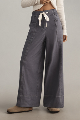 Shop Maeve Tie-waist Wide-leg Pants: Contrast-stitch Edition In Grey