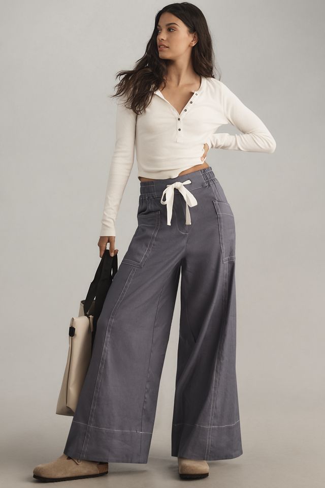 Maeve Linen Blend Pull-On Wide-Leg Pants #3