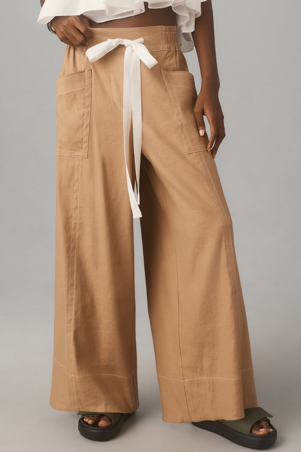 Maeve La Ponche Linen Pull-On Wide-Leg Pants