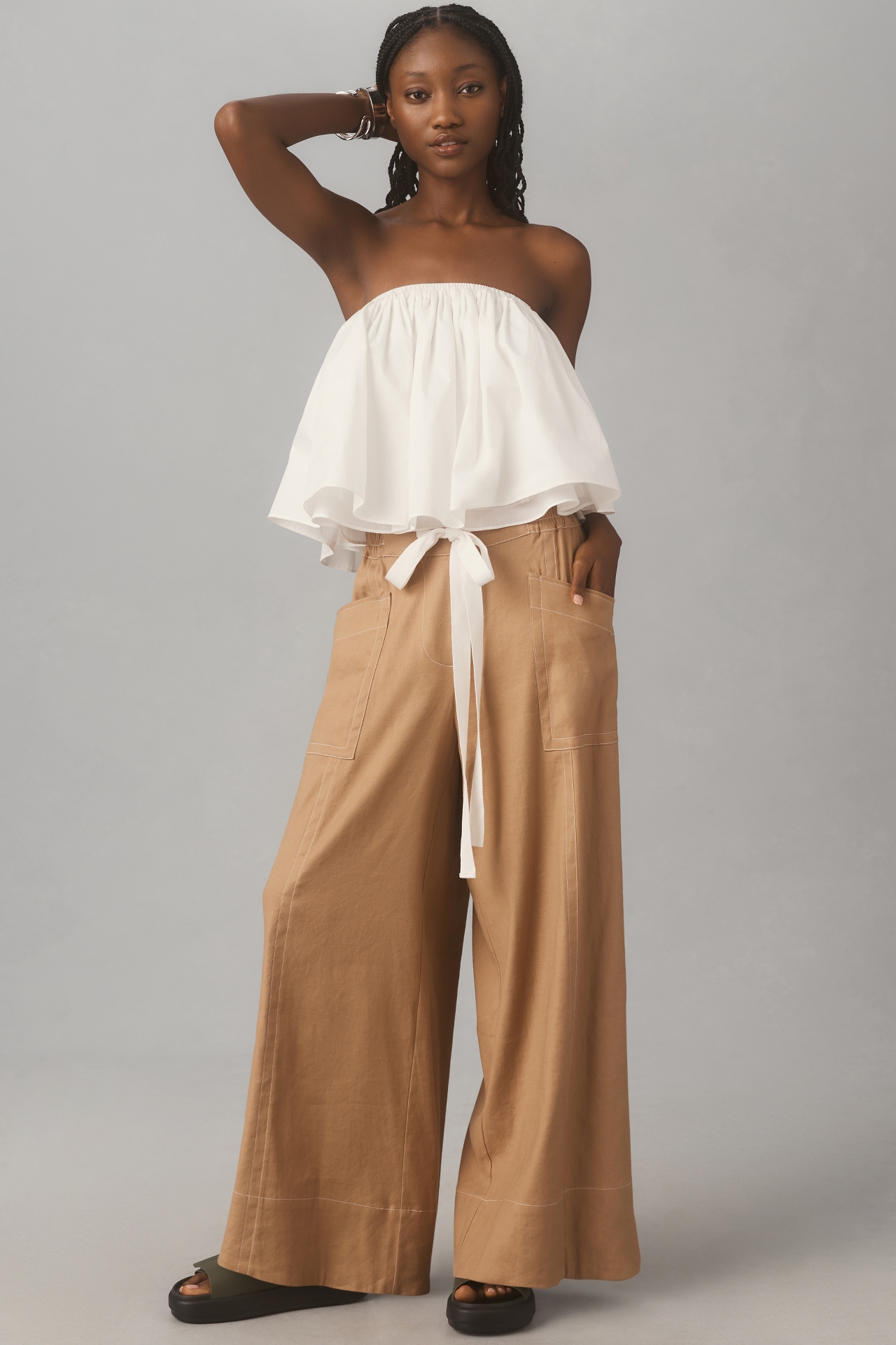 Maeve La Ponche Linen Pull-On Wide-Leg Pants