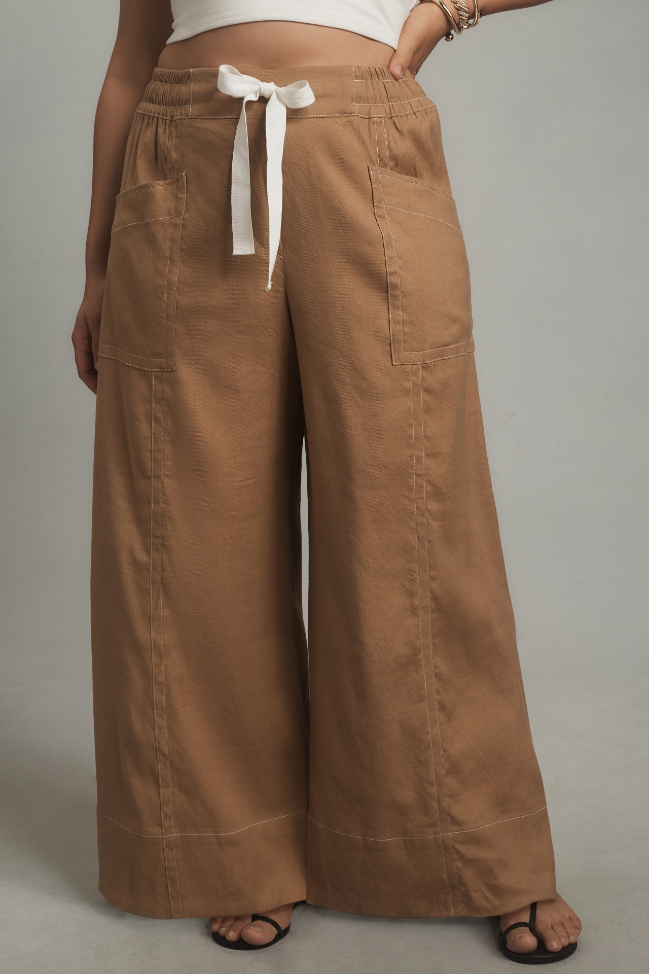 Maeve La Ponche Linen Pull-On Wide-Leg Pants