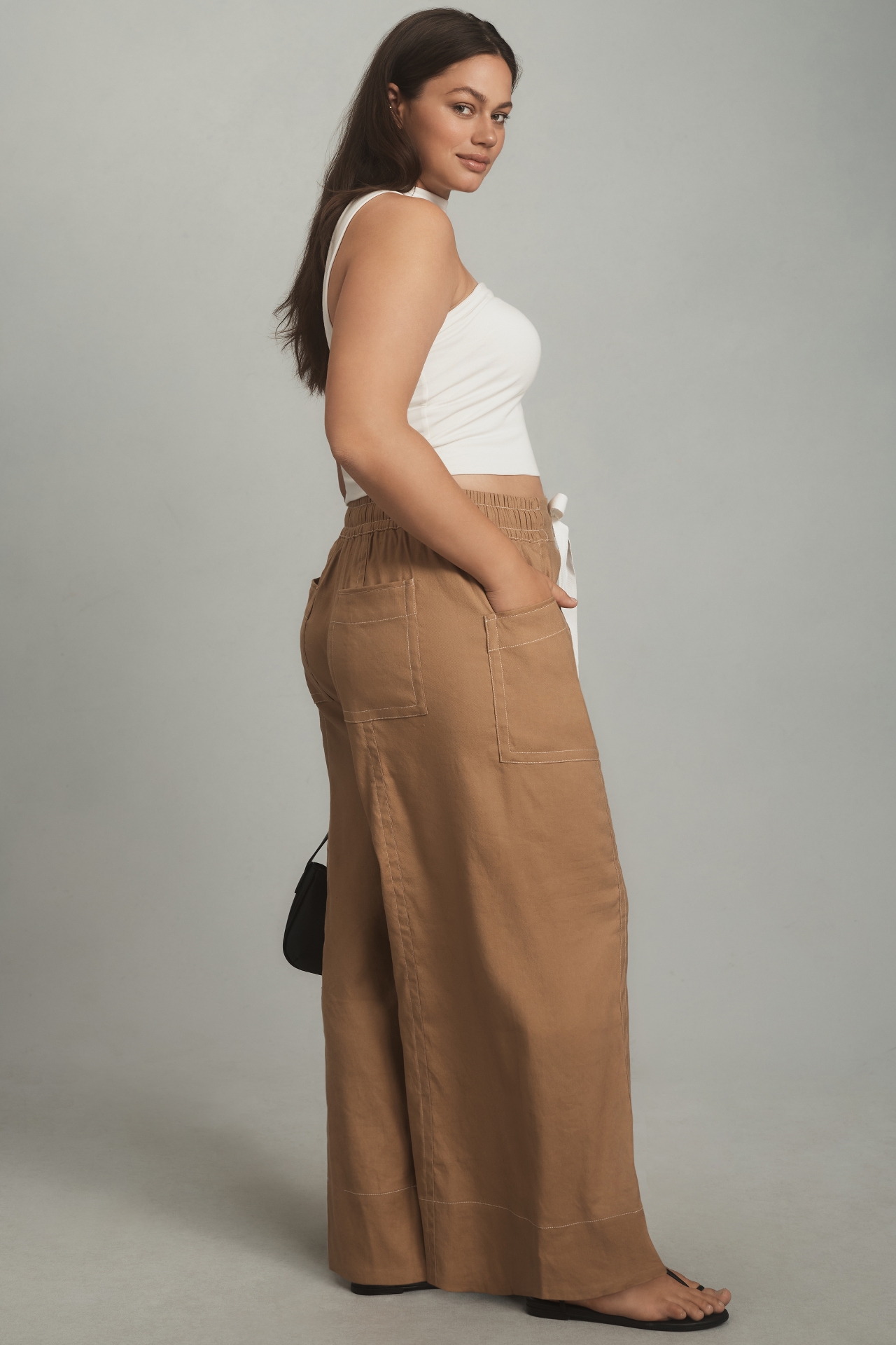 Maeve La Ponche Linen Pull-On Wide-Leg Pants