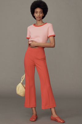 Maeve The Margot Kick-flare Cropped Pants By : Textured Edition In Red