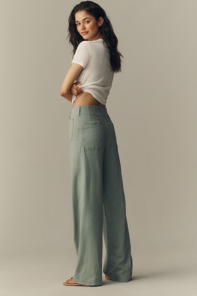 Maeve Colette Linen Stretch High-Rise Wide-Leg Pants  #2