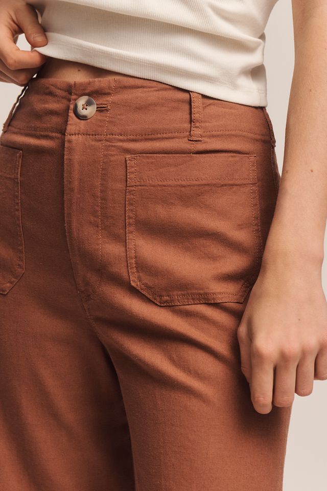 Maeve Colette Linen Stretch High-Rise Wide-Leg Pants  #3