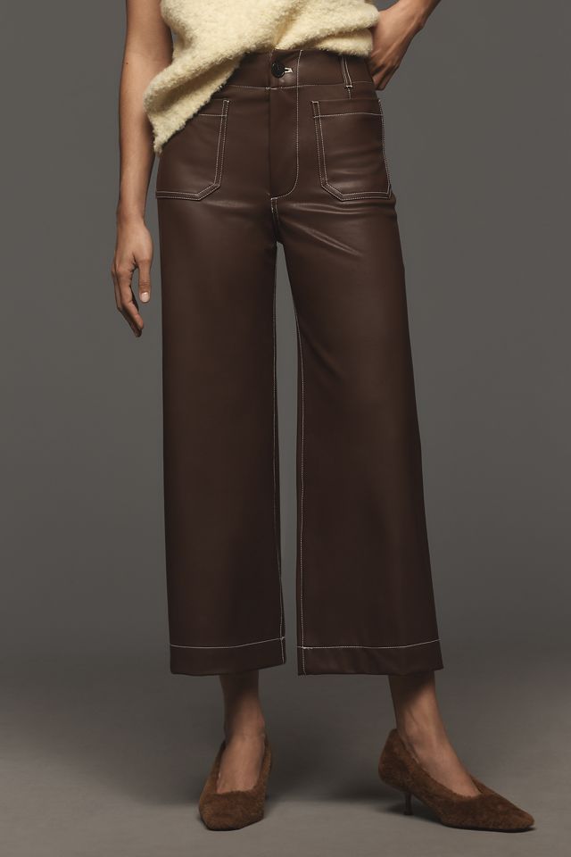 The Colette Faux Leather Top-Stitch Crop Wide-Leg Pants by Maeve