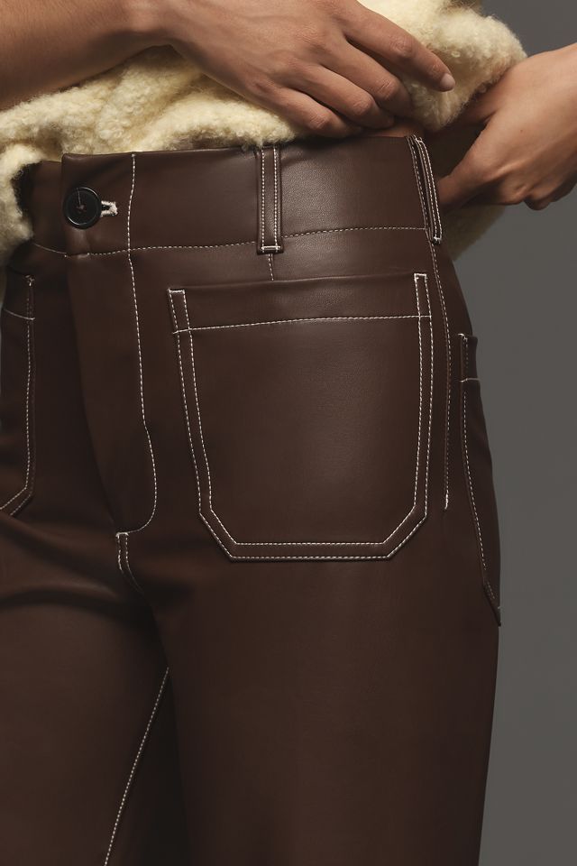 The Colette Faux Leather Top-Stitch Crop Wide-Leg Pants by Maeve