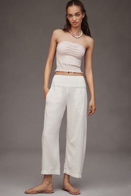 PILCRO THE REESE SMOCKED PULL-ON BARREL PANTS BY PILCRO: LINEN BLEND EDITION 