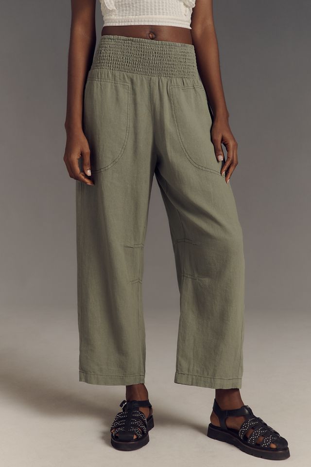 The Reese Smocked Pull-On Barrel Pants by Pilcro: Linen Blend Edition
