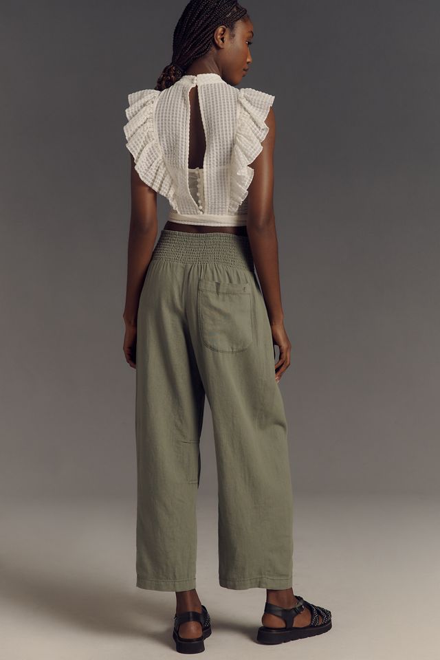 The Reese Smocked Pull-On Barrel Pants by Pilcro: Linen Blend Edition