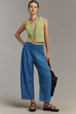 PILCRO THE REESE SMOCKED PULL-ON BARREL PANTS BY PILCRO: LINEN BLEND EDITION 