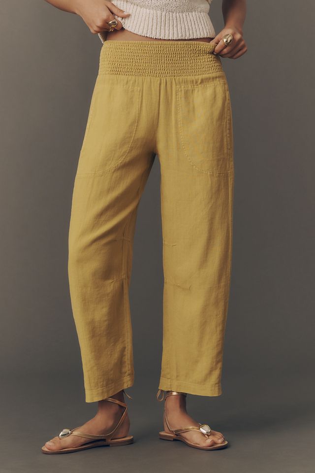 Le Pantalon Évasé Smocké à Enfiler Reese de Pilcro : Édition Lin #2