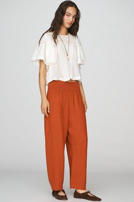 Los Pantalones de Barril Fruncidos Reese de Pilcro: Edición de Lino