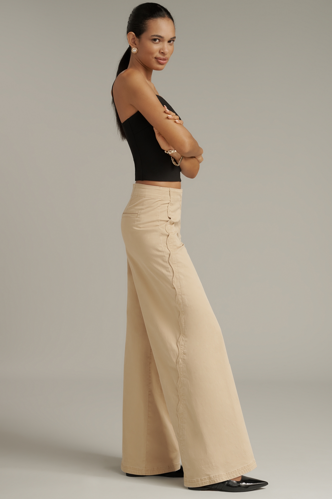 Maeve Scallop Wide-Leg Pants