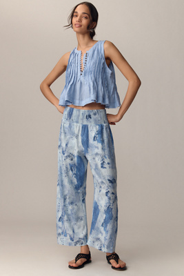 Pilcro The Reese Smocked Pull-on Barrel Pants By : Printed Edition In Blue