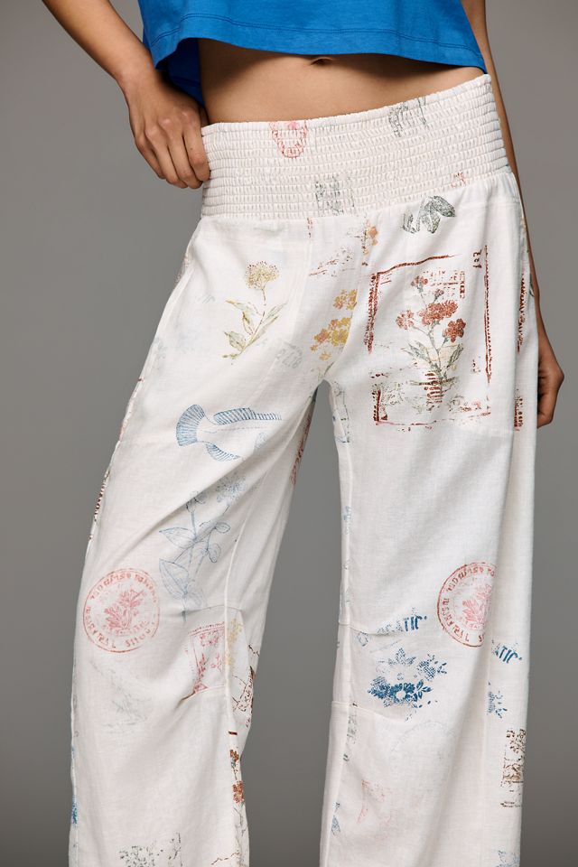 Pantalones de Barril con Cintura Elástica Fruncida Estampados Reese de Pilcro #1