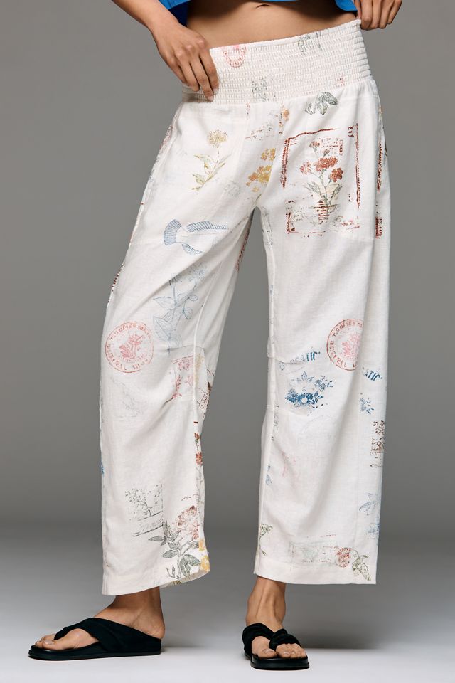 Pantalones de Barril con Cintura Elástica Fruncida Estampados Reese de Pilcro #3