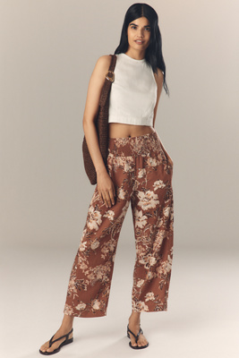 The Reese Printed Smocked Pull-On Barrel Pants by Pilcro