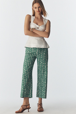 The Colette Printed Linen Blend Crop Wide-Leg Pants by Maeve