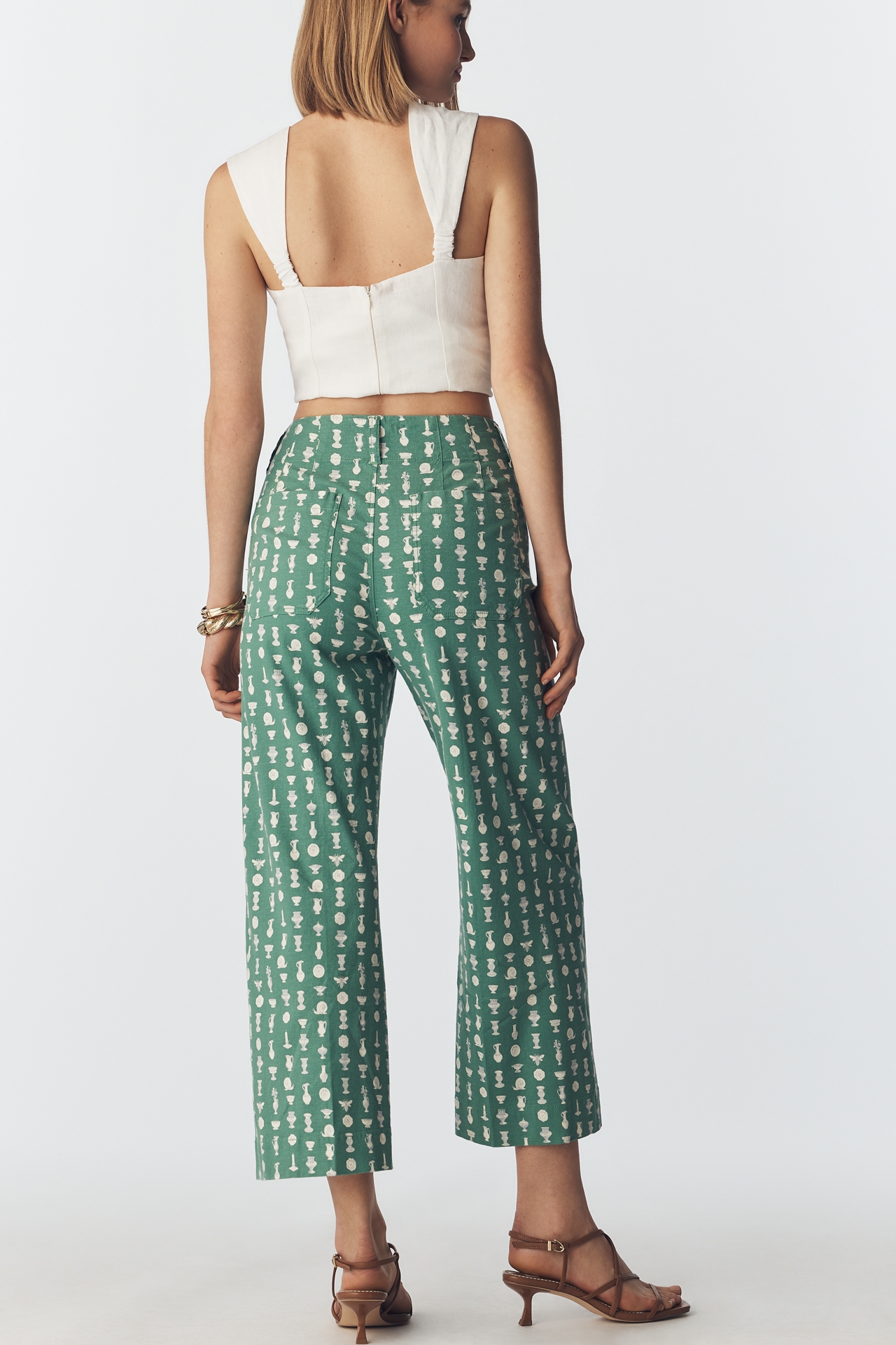 The Colette Printed Linen Blend Crop Wide-Leg Pants by Maeve