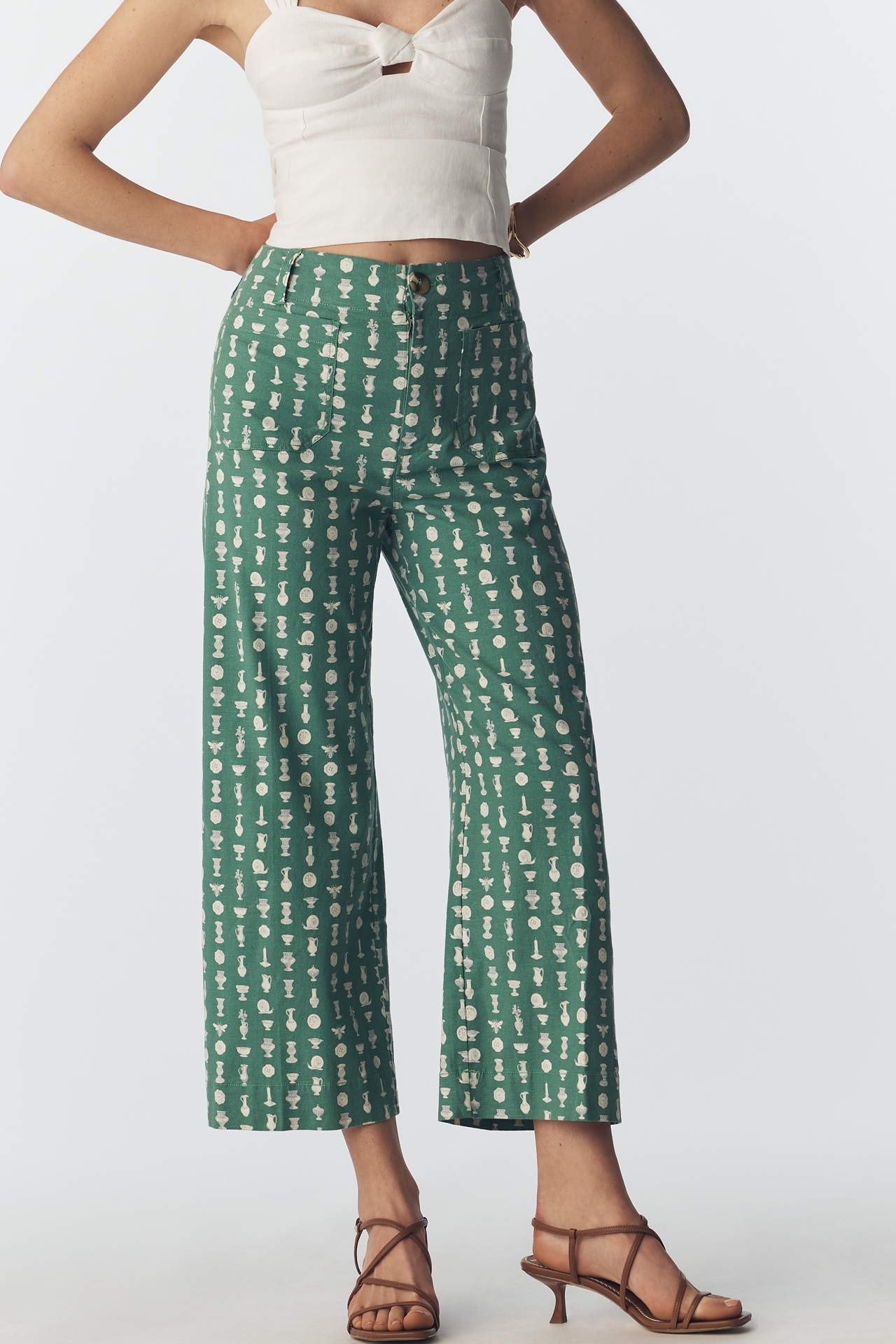 The Colette Printed Linen Blend Crop Wide-Leg Pants by Maeve