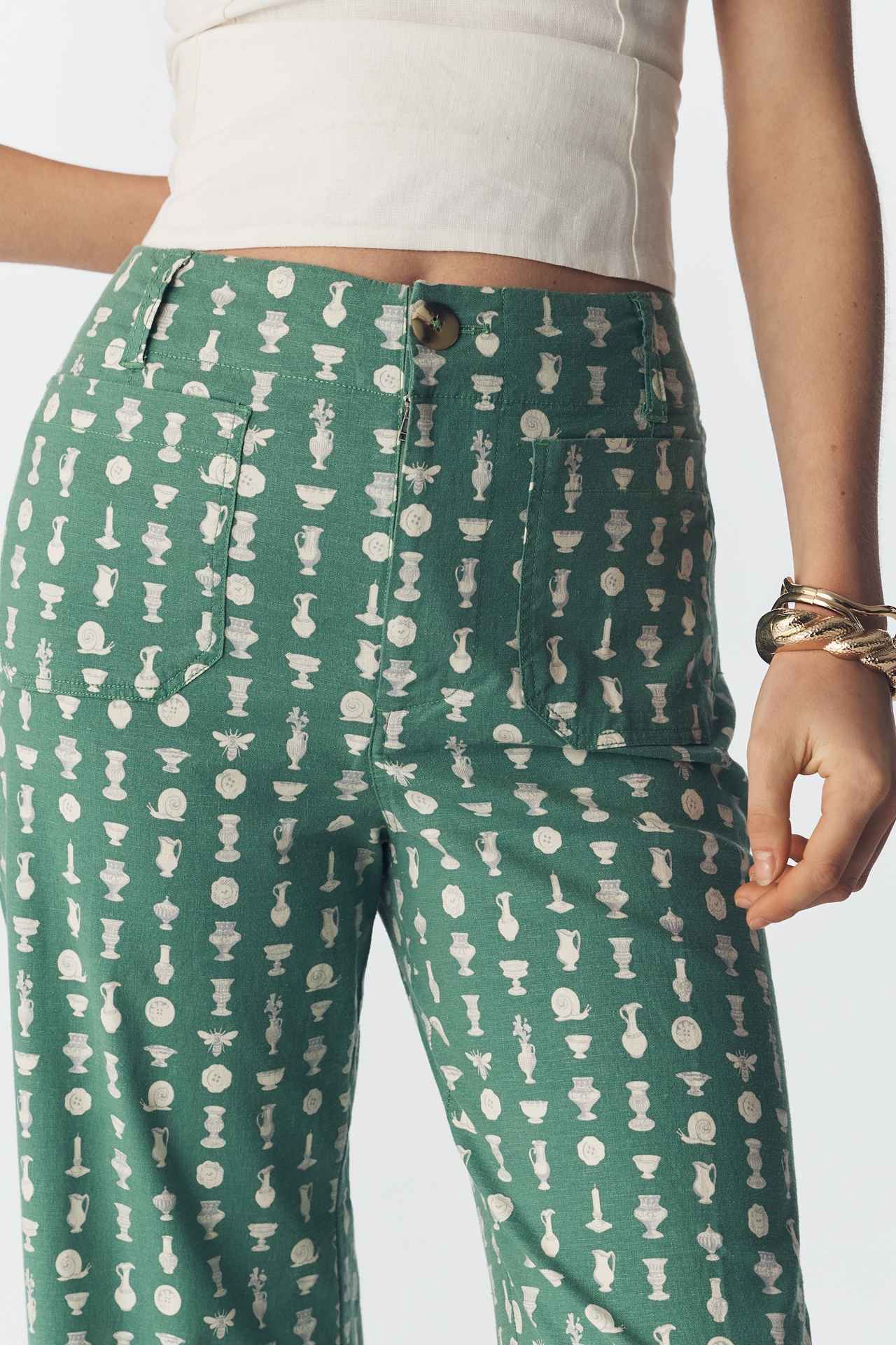 The Colette Printed Linen Blend Crop Wide-Leg Pants by Maeve