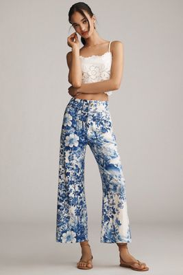 Maeve The Colette Cropped Wide-leg Pants By : Printed Linen Edition In Brown