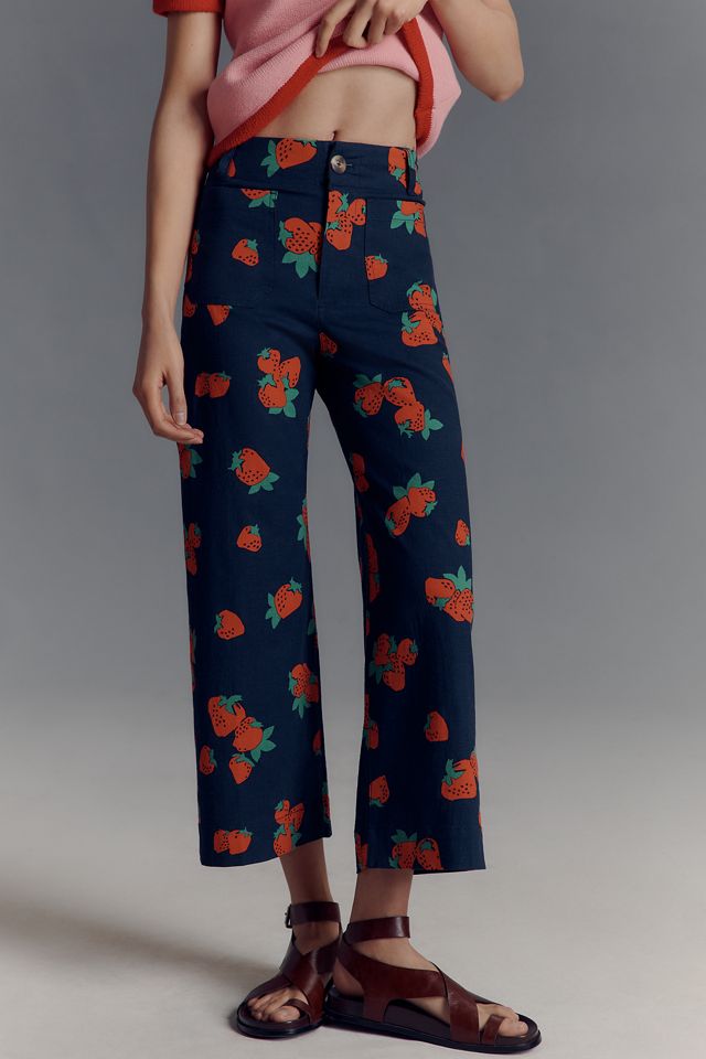 The Colette Cropped Wide-Leg Trousers by Maeve: Printed Linen Edition #2