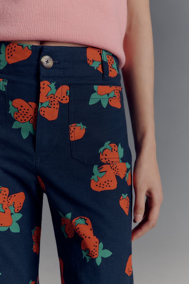 The Colette Cropped Wide-Leg Trousers by Maeve: Printed Linen Edition #3