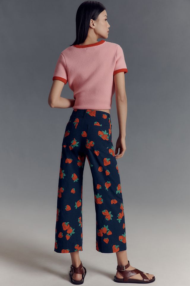 The Colette Cropped Wide-Leg Trousers by Maeve: Printed Linen Edition #1