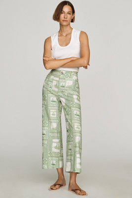 The Colette Cropped Wide-Leg Trousers by Maeve: Printed Linen Edition