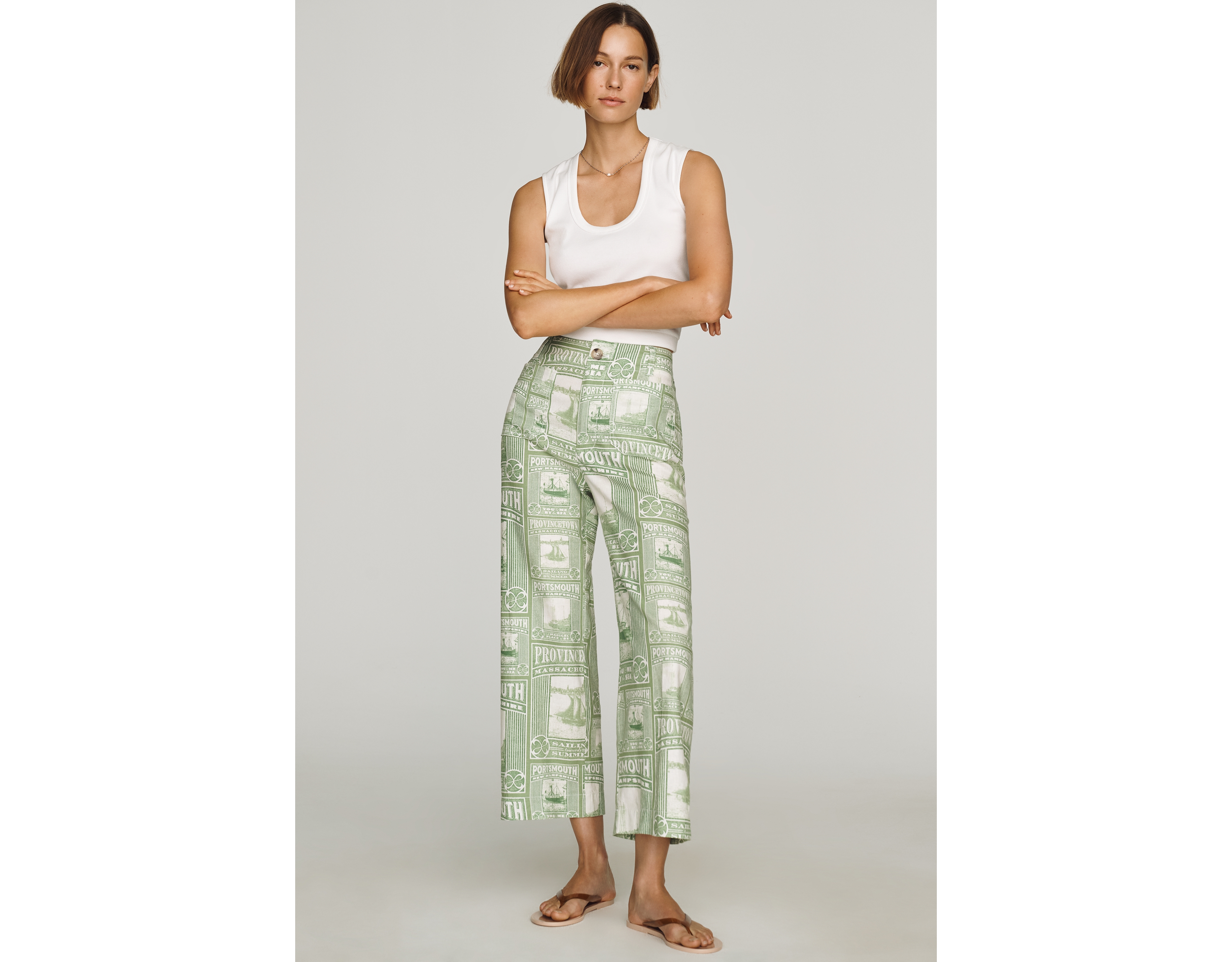 Maeve Colette Printed Linen Blend Cropped Wide Leg Pants